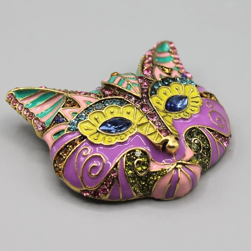 Cat art pin brooch jewelry animal colorful fashion large brand new